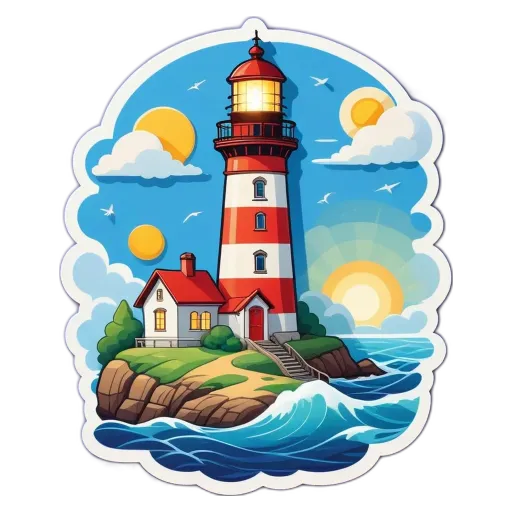 A lighthouse is on a rock in the ocean.