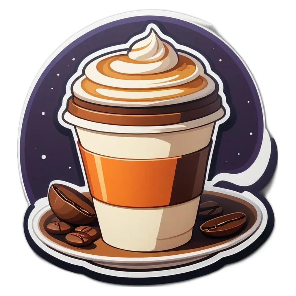 A cartoon coffee cup with cream and coffee on a plate.