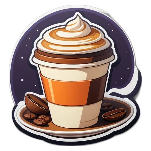 A cartoon coffee cup with cream and coffee on a plate.