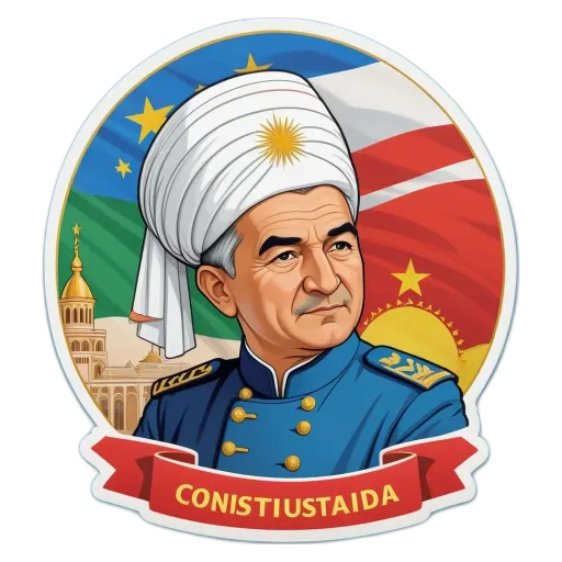 A man wearing a hat with a flag on it that says Constitutiona.