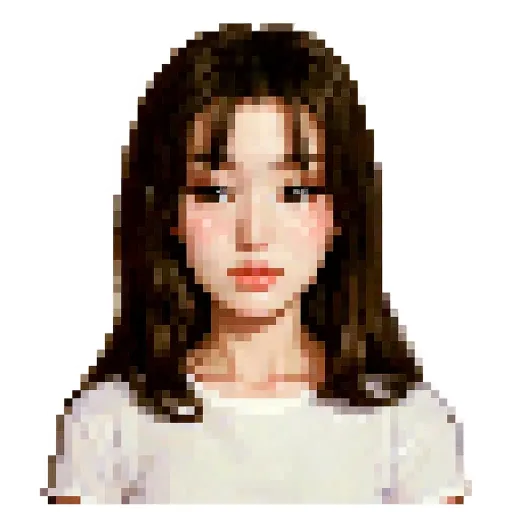 A girl with long hair that is pixely in photo.