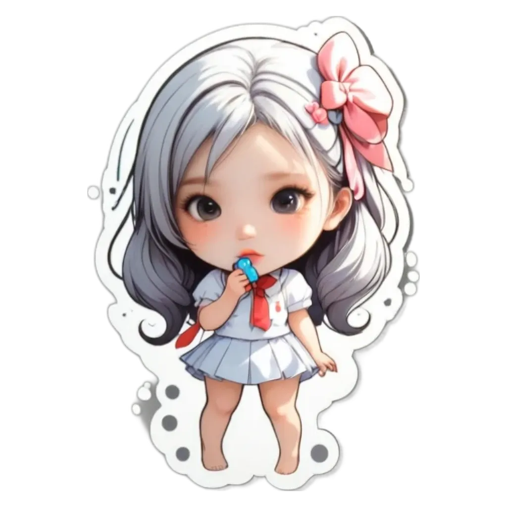A girl with a bow in her hair and a sticker on her that is a little girl.