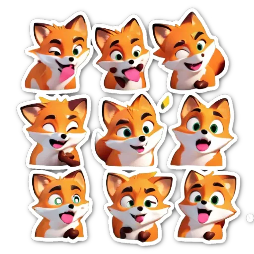 A sticker of a fox in different expressions.