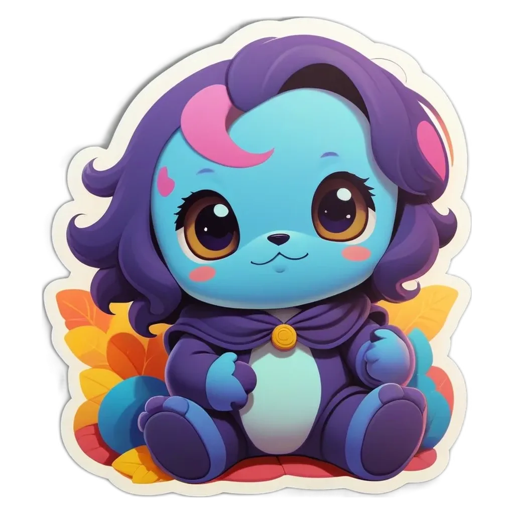 A purple stuffed animal sitting on a black and white background.
