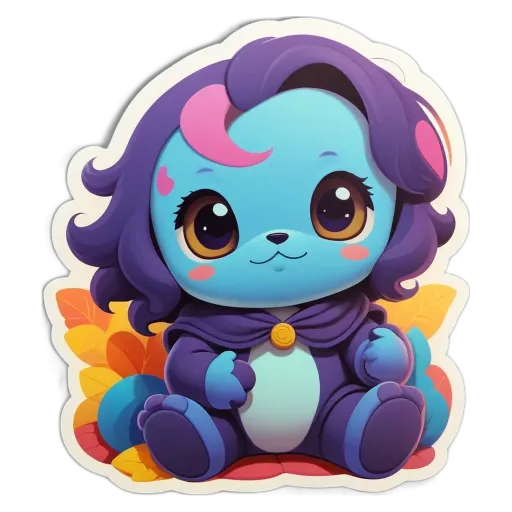 A purple stuffed animal sitting on a black and white background.