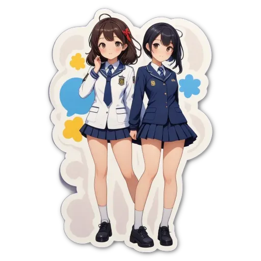 Two girls in school uniforms holding hands.