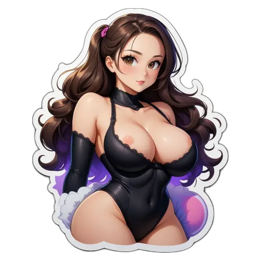 A sticker of a woman with a puppy on it.