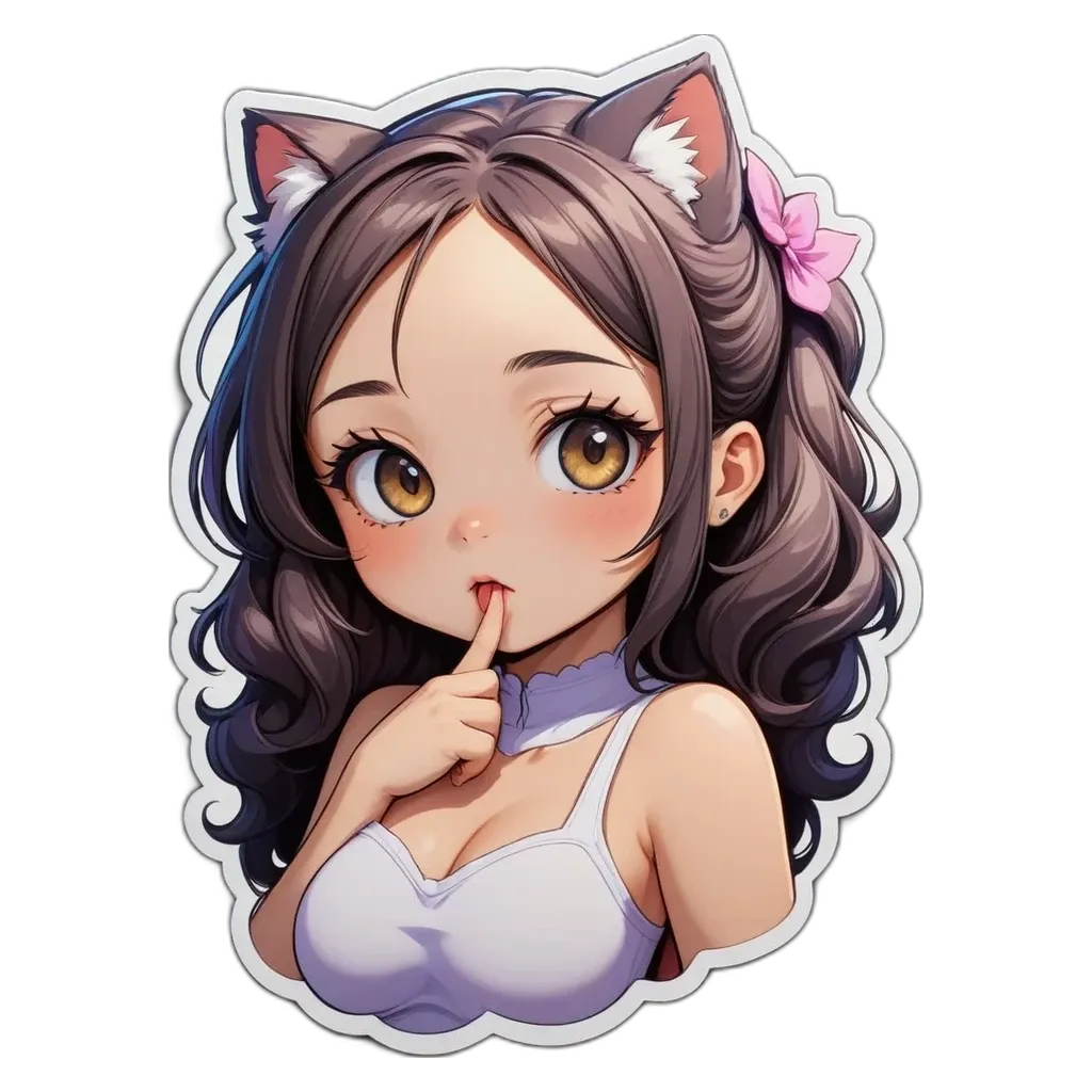 A girl with a cat in her mouth sticker.