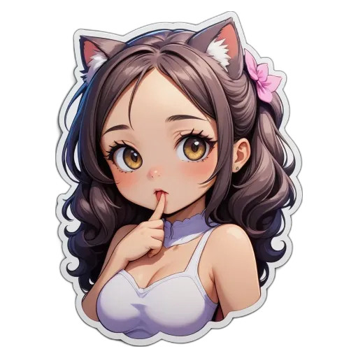 A girl with a cat in her mouth sticker.