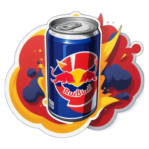 A can of red bull is drawing on a black background.
