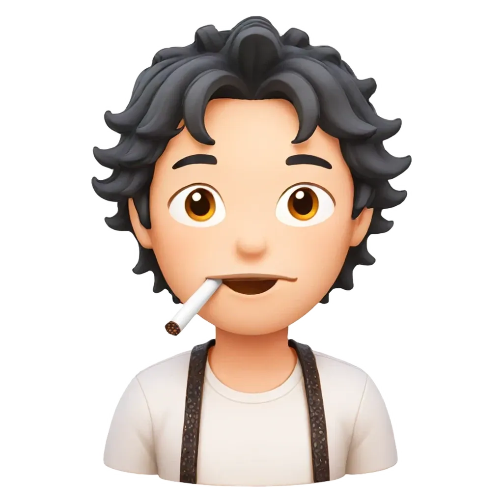 A boy is smoking a cigarette and has a serious look on his face.