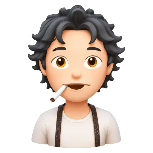 A boy is smoking a cigarette and has a serious look on his face.