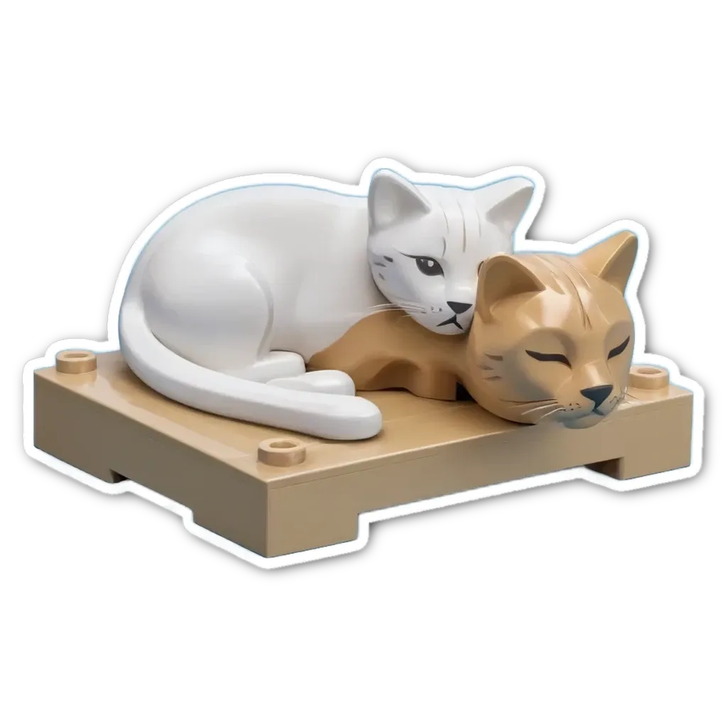 white cat and tan cat cuddling together as a sticker of them.