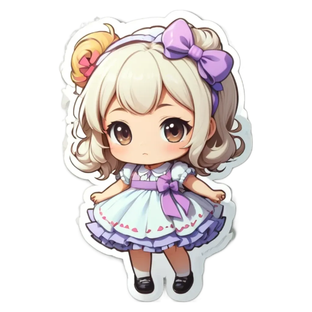 A girl with a bow in her hair is wearing a white dress.