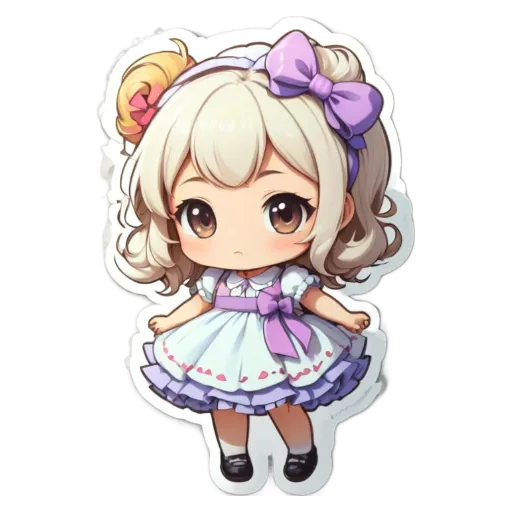 A girl with a bow in her hair is wearing a white dress.