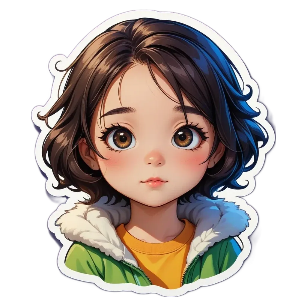 A girl with a sticker on her face that makes her look sad.