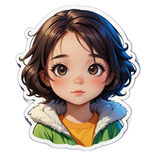 A girl with a sticker on her face that makes her look sad.