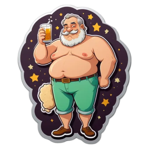 a man with a beer and stars on a sticker.