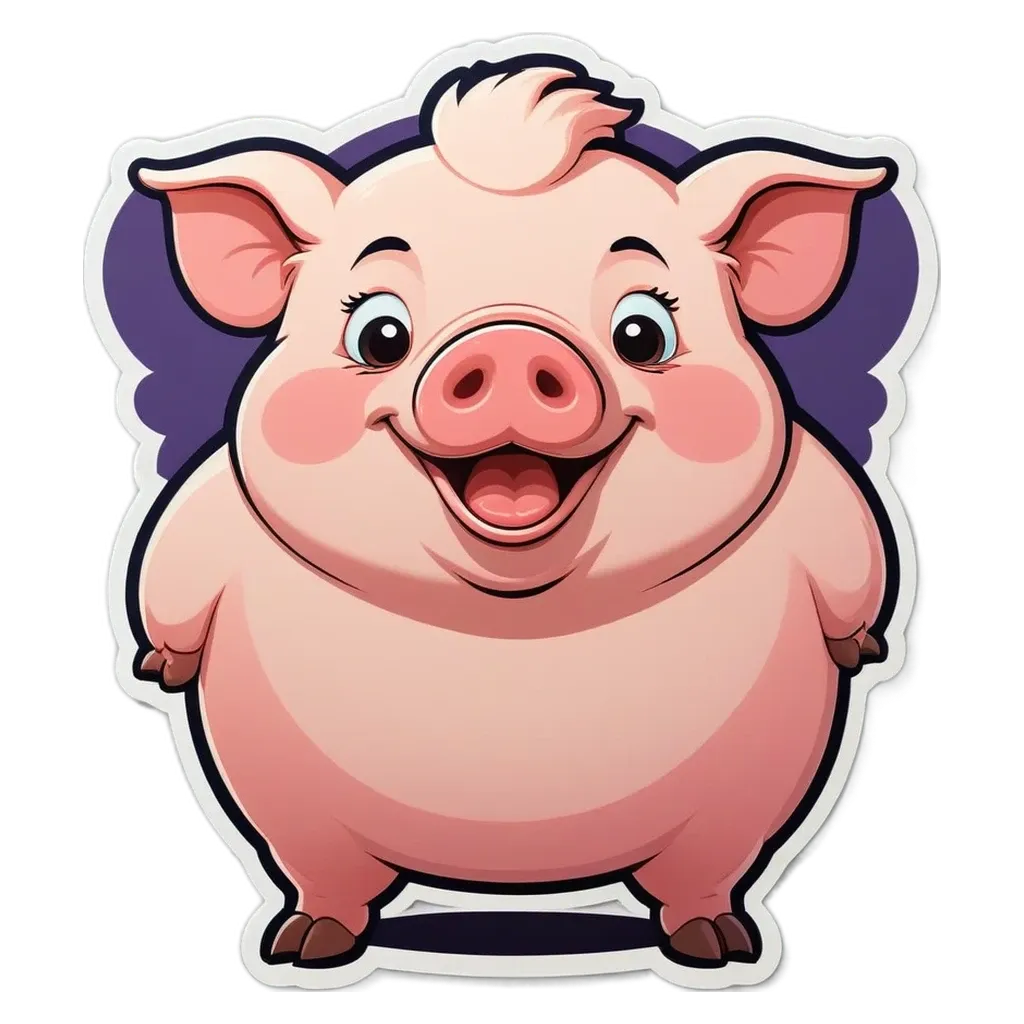 A cartoon pig with a big smile on its face.
