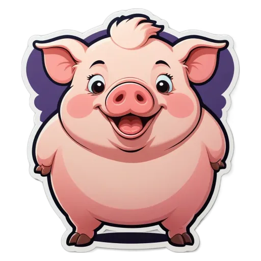 A cartoon pig with a big smile on its face.