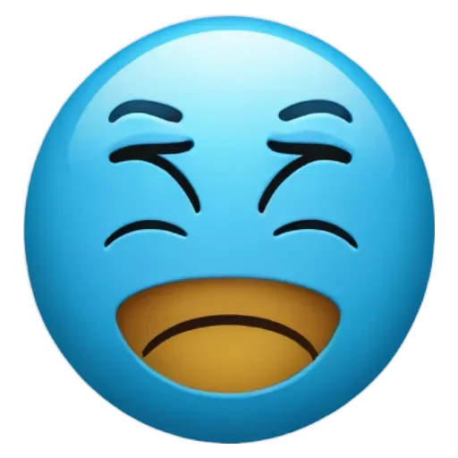 A laughing face with blue eyes and a navel.