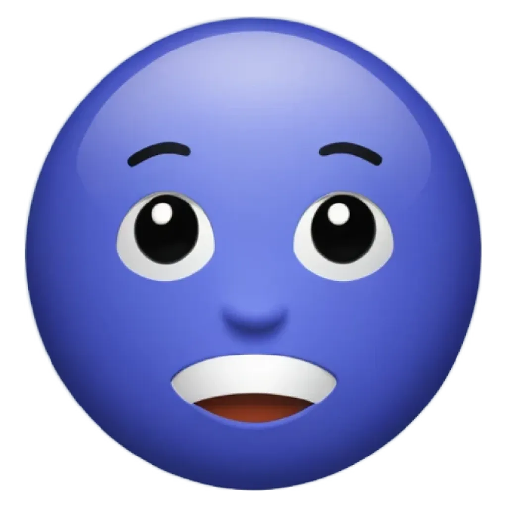 A blue face with black eyes and a mouth open.