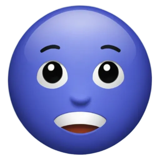 A blue face with black eyes and a mouth open.