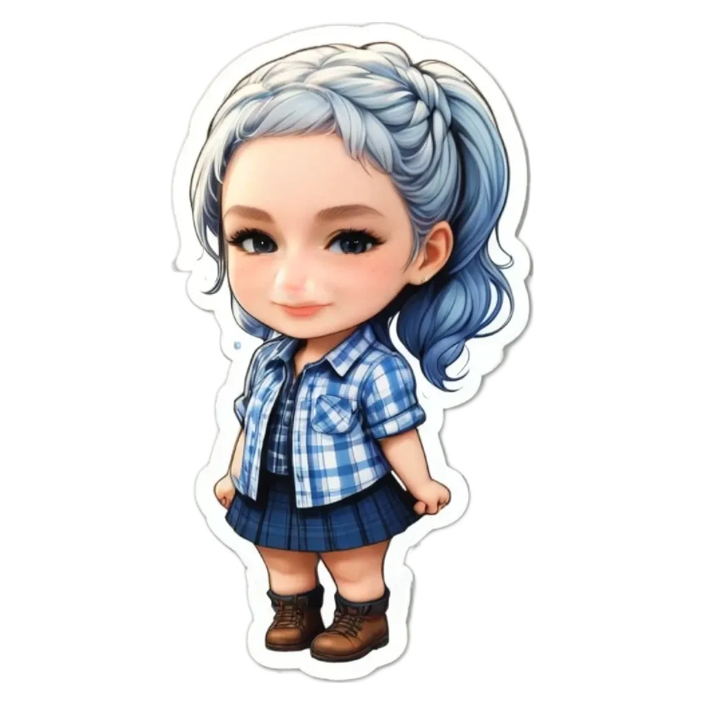 A girl with a blue dress is standing up.