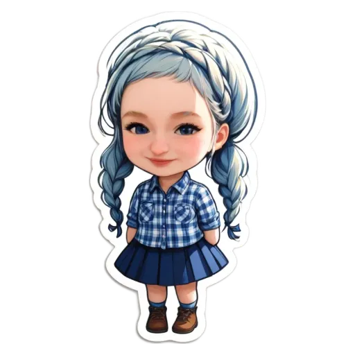A girl with blue hair that is on a sticker.