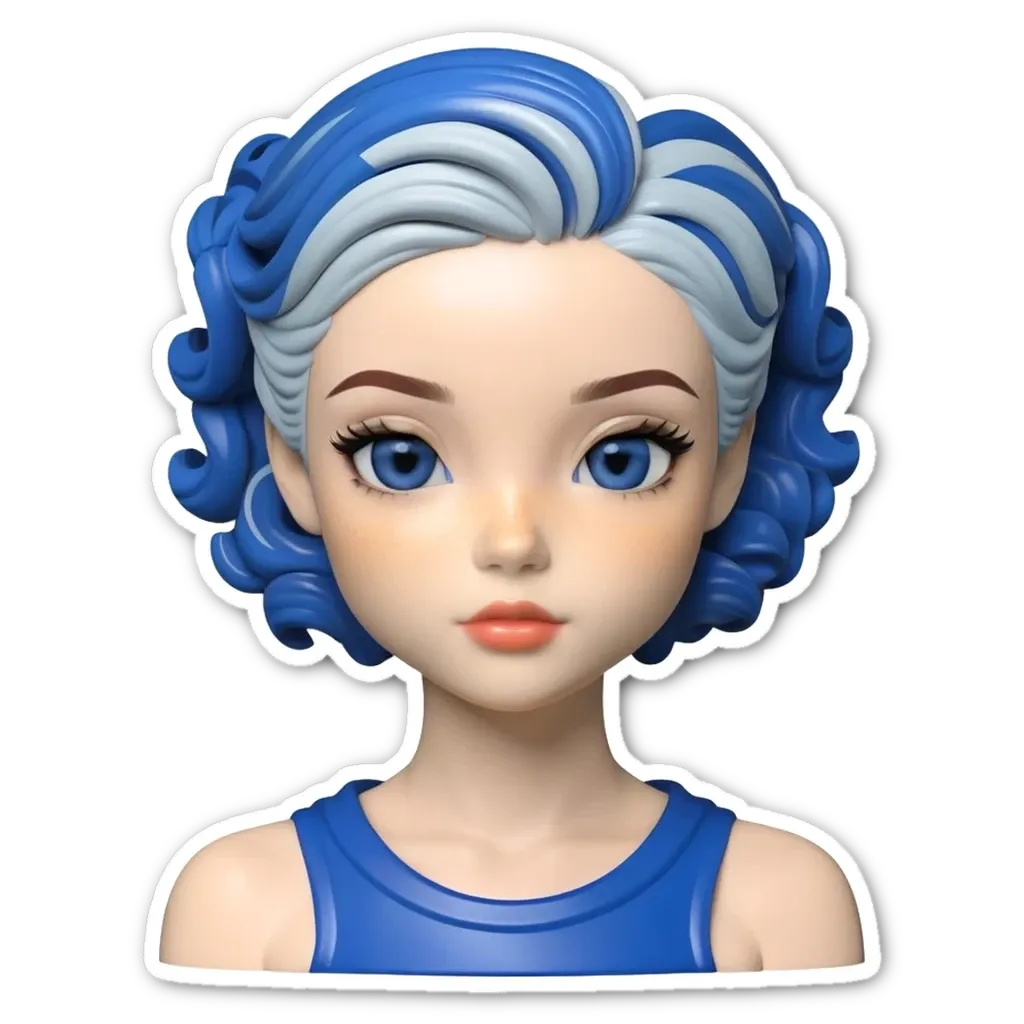 A blue and white head with a girl on the front.