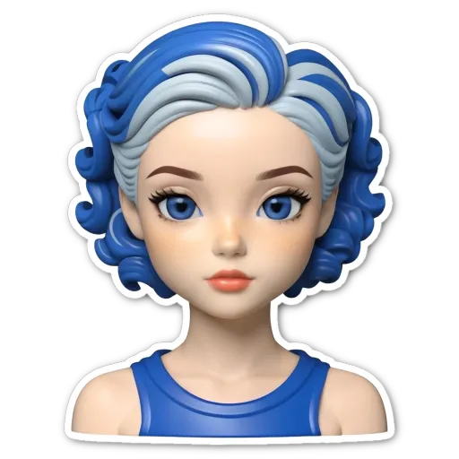 A blue and white head with a girl on the front.