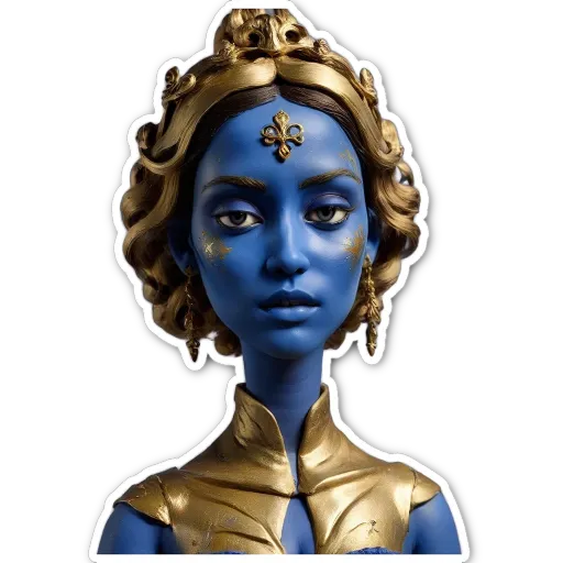 A very detailed and pretty gold and blue themed sculpture of a woman.