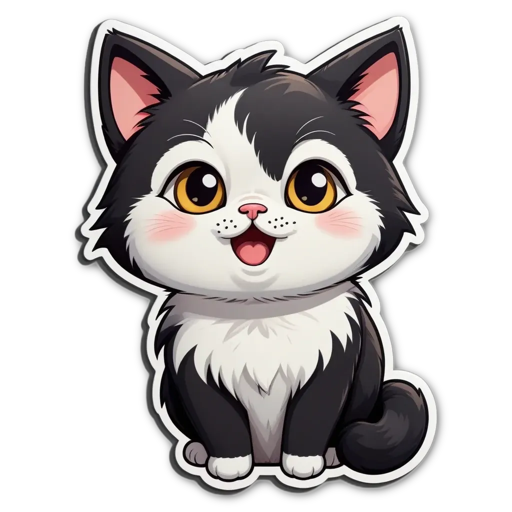 A black and white cat with a smile.