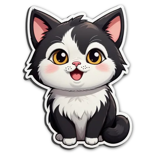 A black and white cat with a smile.