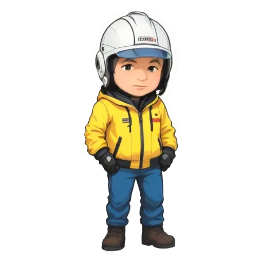 A boy wearing a helmet and yellow jacket.