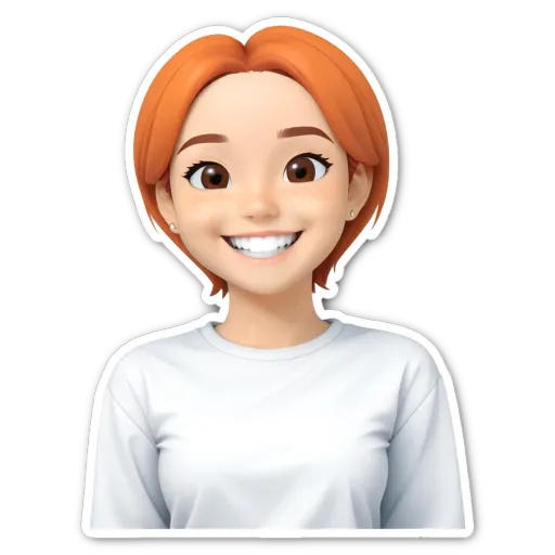 An orange haired girl wearing a white shirt.