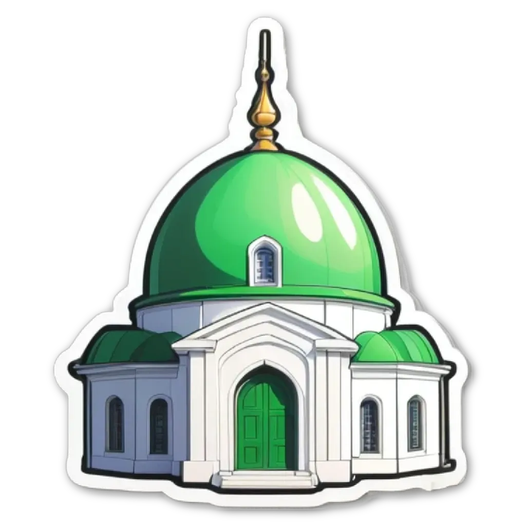 A green and white dome with two windows on the front of the building.