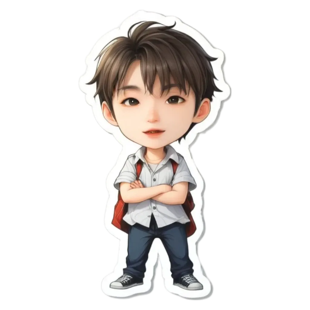 A boy wearing a white shirt and blue jeans with a backpack.