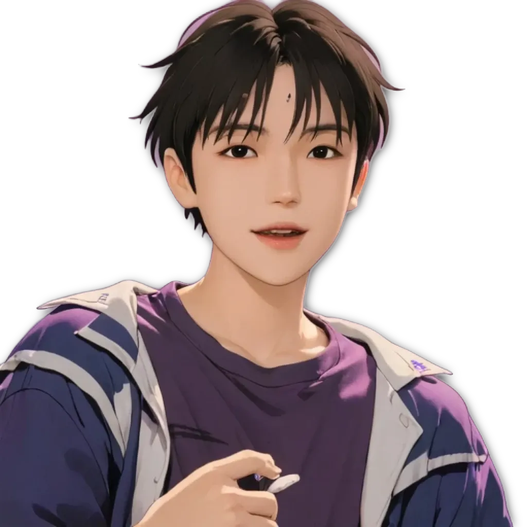 An anime character that is wearing a blue jacket and holding a toothbrush.