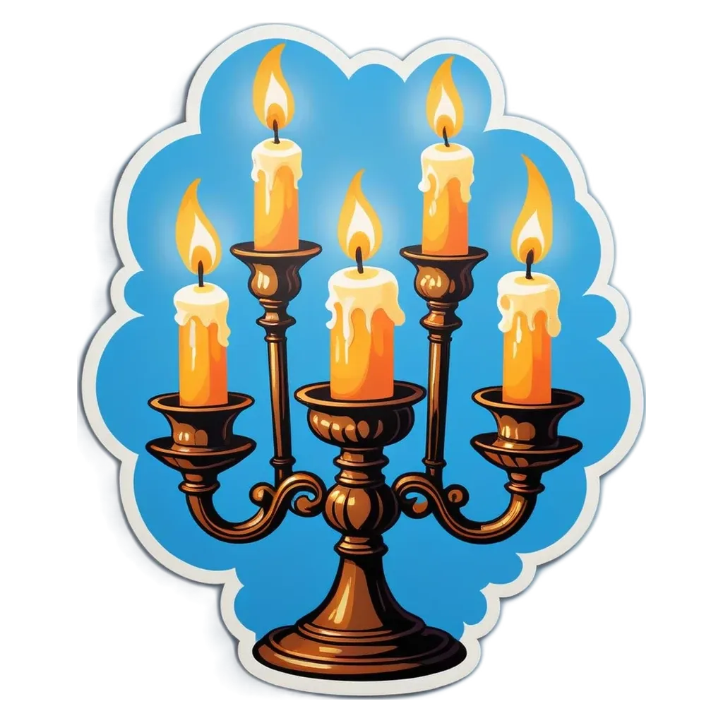 A set of five candles in a candlestick holder.