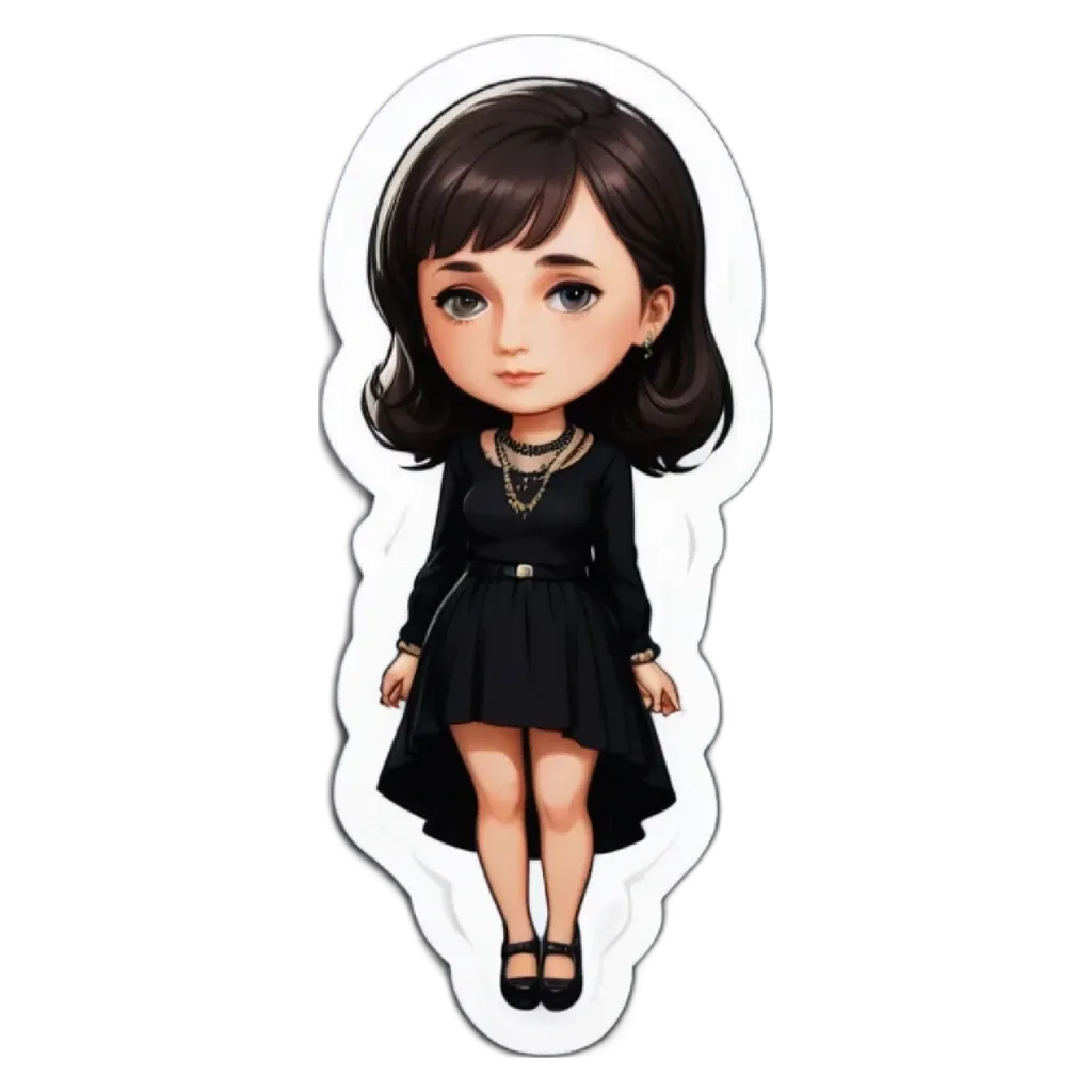 A girl is standing on a black and white sticker.