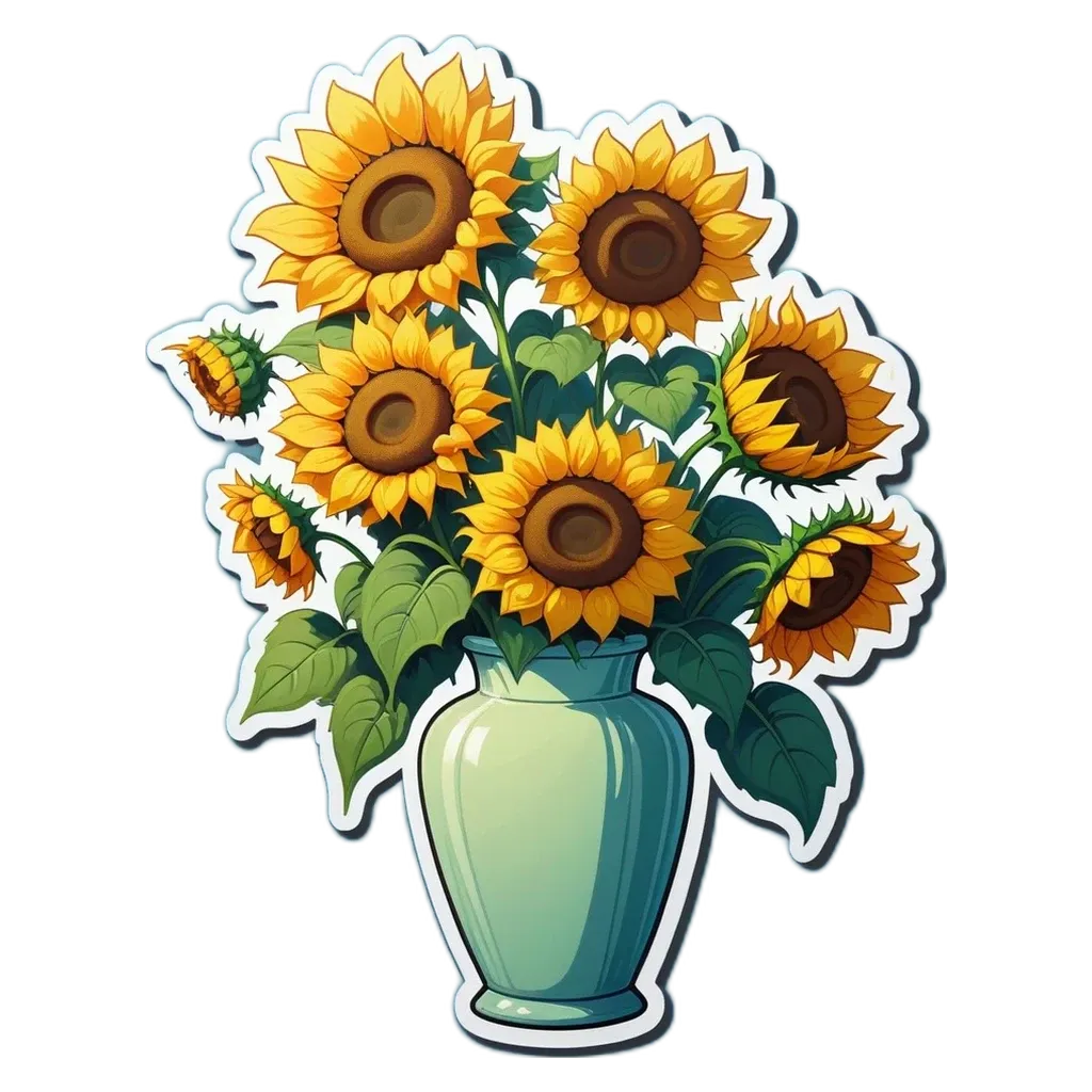 A vase full of sunflowers is a sticker of a flower arrangement.