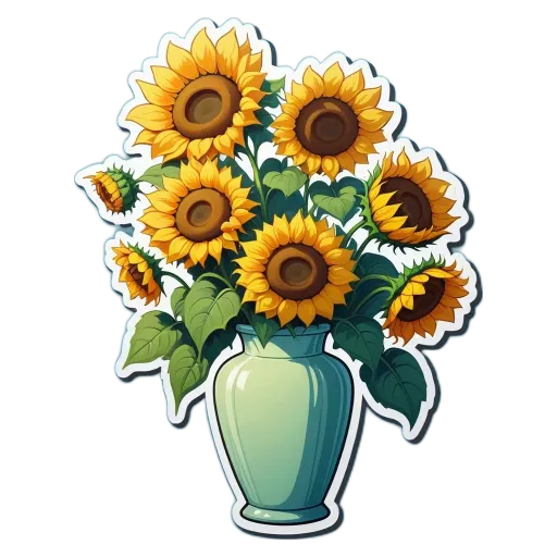 A vase full of sunflowers is a sticker of a flower arrangement.