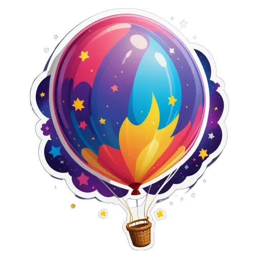 A colorful hot air balloon with stars and planets on it.