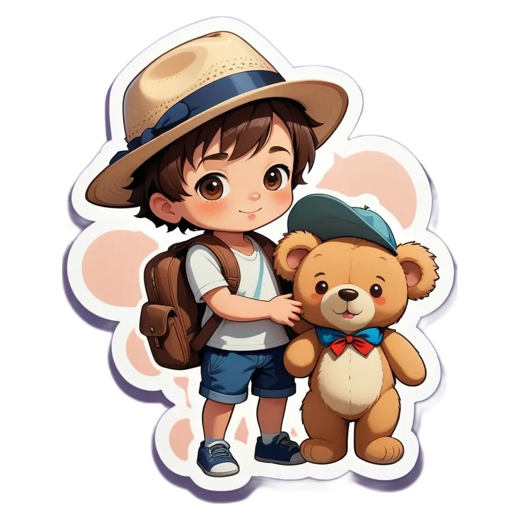 A boy holding a teddy bear on a black background.