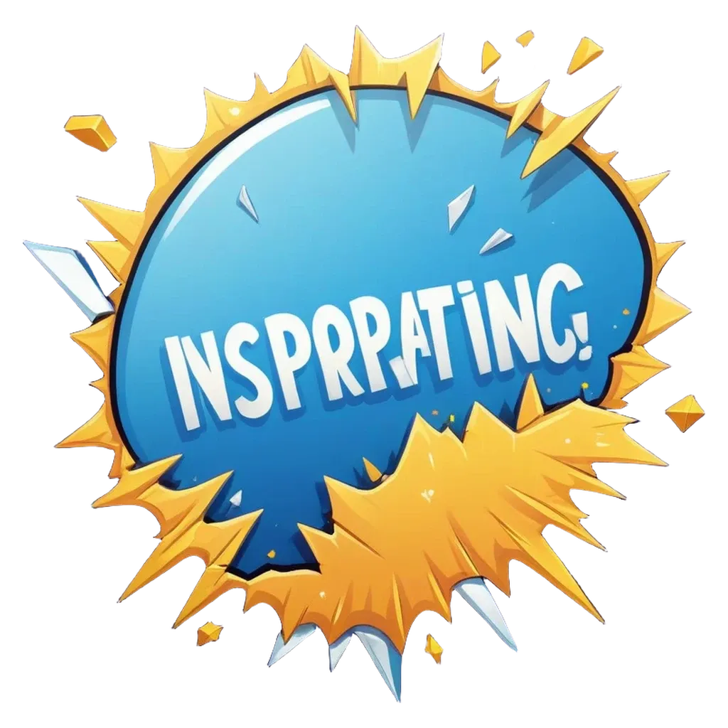 A blue and yellow explosion sign that says inspiring on it.