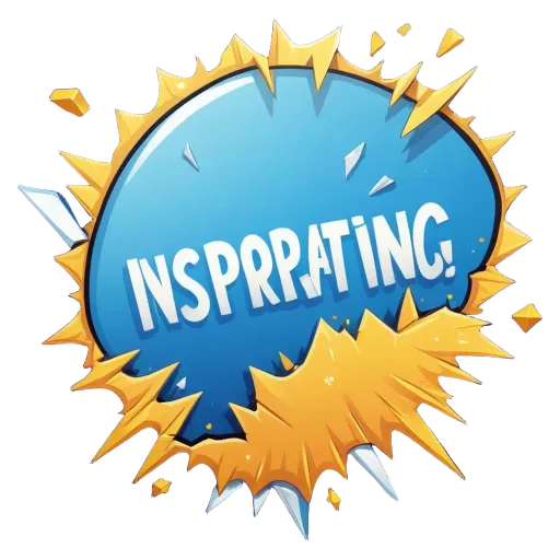A blue and yellow explosion sign that says inspiring on it.