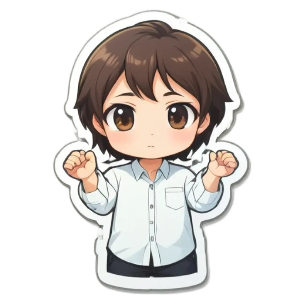 A boy wearing a white shirt who is angry.