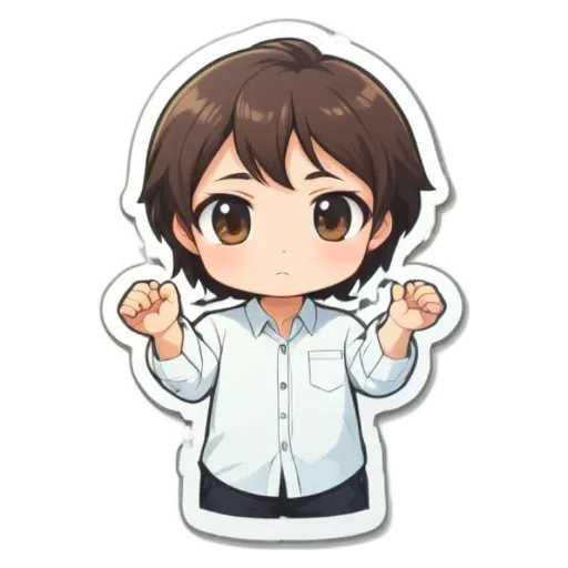 A boy wearing a white shirt who is angry.