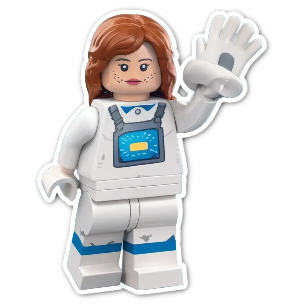 A lego girl who looks like she just got off the space shuttle.